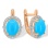 Earrings with Turquoise Cabochon in Diamond Frame. Hypoallergenic Cadmium-free 585 (14K) Rose Gold