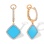 Diamond Earrings with Turquoise Rhombus Pendants. Hypoallergenic Cadmium-free 585 (14K) Rose Gold