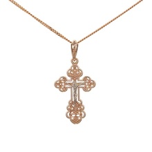 Saint Olga's Orthodox Scrollwork Cross. 585 (14kt) Rose and White Gold