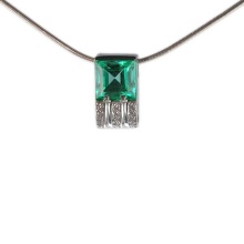 Faux Emerald and CZ Slide Pendant. Hypoallergenic 585 (14K) White Gold