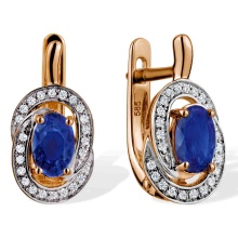 Sapphire and Diamond Earrings. Hypoallergenic Cadmium-free 585 (14K) Rose Gold