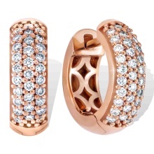 14K Rose Gold Huggie Earrings with 60 Diamonds. Tested 585 Rose Gold with So-called "Russian" Hue