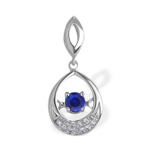 Pendant with 'Fluttering' Sapphire and Diamonds. 585 (14kt) White Gold