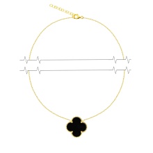 Designer Necklace with Black Onyx Four-leaf Clover. 585 (14kt) Yellow Gold, Vicenza Series