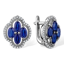 Sapphire and Diamond Floral Shield Earrings. Tested 585 (14K) White Gold