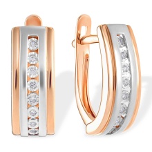 Diamond Channel Set Earrings. 585 (14kt) Rose Gold, Rhodium Detailing