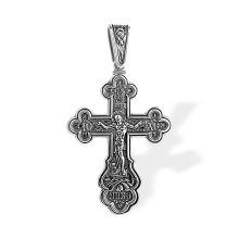Pectoral Cross Pendant. 'Orthodox Legacy' Series. Blackened Hypoallergenic Certified 925 Silver