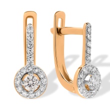 Diamond Halo Leverback Earrings. Hypoallergenic 585 Rose Gold, Rhodium Detailing