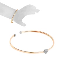 Sliding CZ Heart Bangle. 585 (14kt) Rose and White Gold
