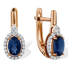 Oval Sapphire and Diamond Earrings. Hypoallergenic Cadmium-free 585 (14K) Rose Gold