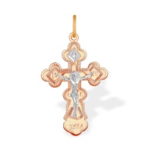 Tiny Diamond Orthodox Christening Cross for Her. 'Virgin Mary's Tear' Series, 585 Two-tone Gold