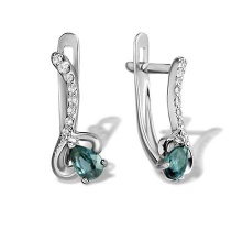 Aquamarine and Diamond Leverback Earrings. Certified 585 (14kt) White Gold, Rhodium Finish