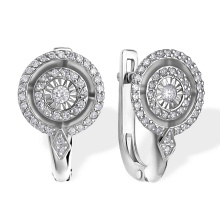 Diamond Circle Leverback Earrings. 585 (14kt) White Gold