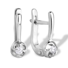 Tiny Solitaire Diamond Leverback Earrings. 585 (14kt) White Gold