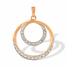 Pendant of Two Diamond Circles. Hypoallergenic Cadmium-free 585 (14K) Rose Gold