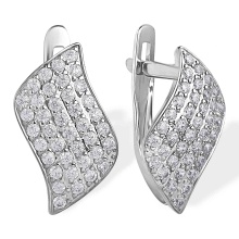 Micro-Pave CZ Leverback Earrings. Certified 585 (14kt) White Gold