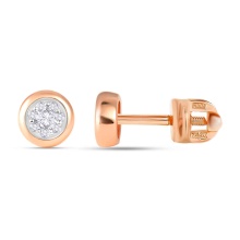 Multi-diamond Post Earrings. Certified 585 Rose Gold, Rhodium, Screw Backs