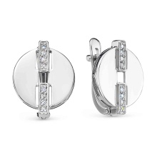 Circular Leverback Earrings with Diamond Accents. Certified 585 (14kt) White Gold, Rhodium Finish