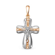 The Glory of The God Diamond Crucifix Pendant. Certified 585 (14kt) Rose and White Gold