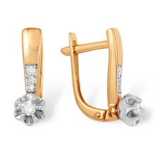 Diamond Earrings with Classic Russian Influence. Certified 585 (14kt) Rose Gold, Rhodium Detailing