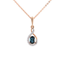 Genuine Blue Topaz and CZ Pendant. 585 (14K) Rose Gold