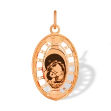 Icon Pendant 'Panagia Eleousa'. Certified 585 (14kt) Rose Gold