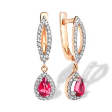 Dandle Teardrop Ruby and Diamond Earrings. Certified 585 (14kt) Rose Gold, Rhodium Detailing