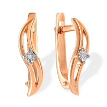 Diamond Curved Earrings. 585 (14kt) Rose Gold, Rhodium Detailing