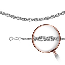 Rope-link Solid Chain, Width 2.3mm. Hypoallergenic Certified 925 Silver, Rhodium