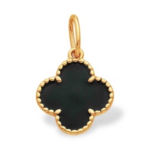 Black Enamel Four-Leaf Clover Pendant. Certified 585 (14kt) Rose Gold