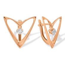 Designer Earrings with Colorless Brazilian Topaz. Hypoallergenic Cadmium-free 585 (14K) Rose Gold