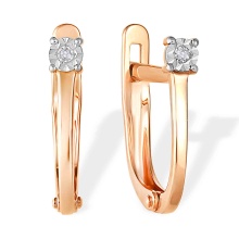 'Illusion' Set Diamond Austere Earrings. Certified 585 (14kt) Rose Gold, Rhodium Detailing