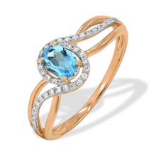 'Fusion of Emotions' Blue Topaz and Diamond Ring. Hypoallergenic 585 Rose Gold, Rhodium Detailing