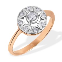 Diamond Bethlehem Star Ring of Two-tone Gold. Tested 585 (14K) Rose and White Gold