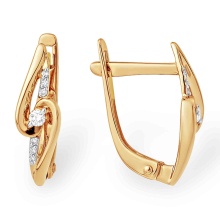 Elegant Diamond Leverback Earrings. Certified 585 (14kt) Rose Gold, Rhodium Detailing