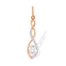 Sparkling CZ Elongated Pendant. Certified 585 (14kt) Rose Gold, Rhodium Detailing