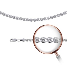 Love-link Solid Chain, Width 2.6mm. Hypoallergenic Certified 925 Silver, Rhodium