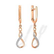 Diamond Double Infinity Dangle Earrings. 585 (14kt) Rose Gold, Rhodium Detailing