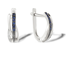 Sapphire and Diamond Huggie Earrings. 585 (14kt) White Gold, Black Rhodium Detailing