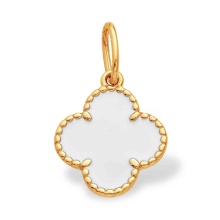 White Enamel Four-Leaf Clover Pendant. Certified 585 (14kt) Rose Gold