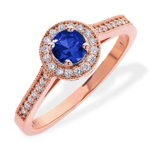 Connoisseur Blue Sapphire and Diamond Ring. Hypoallergenic Cadmium-free 585 (14K) Rose Gold