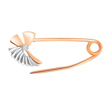 'Good Luck' Safety Pin-Pendant with CZ. Certified 585 (14kt) Rose Gold, Rhodium Detailing