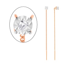 Illusion-set Diamond Chain Earrings. Certified 585 (14kt) Rose Gold, Rhodium Detailing