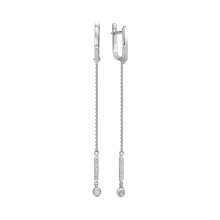 Spellbinding Chain Earrings with 28 Diamonds. Certified 585 (14kt) White Gold, Rhodium Finish