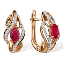 Oval Ruby and Diamond Earrings. Hypoallergenic Cadmium-free 585 (14K) Rose Gold