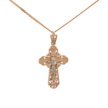 'Eternal Life' Orthodox Crucifix. Certified 585 (14kt) Rose and White Gold