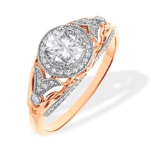 Vintage-inspired Topaz and Diamond Ring. 585 (14kt) Rose Gold, Rhodium Detailing
