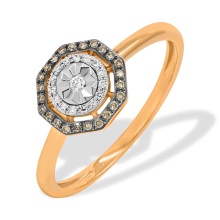 Ring with Champagne Diamonds and White Diamonds. Tested 585 (14K) Rose and White Gold