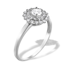 New York Style Diamond Double Halo Ring. Tested 585 (14kt) White Gold, Rhodium Finish