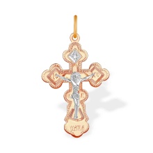 Diamond Orthodox Christening Cross for Her. 'Virgin Mary's Tear' Series, 585 Gold
